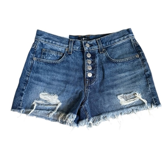 7 For All Mankind Monroe Cut Off Shorts 26 NWT High Rise Distressed Button Fly - Picture 1 of 8